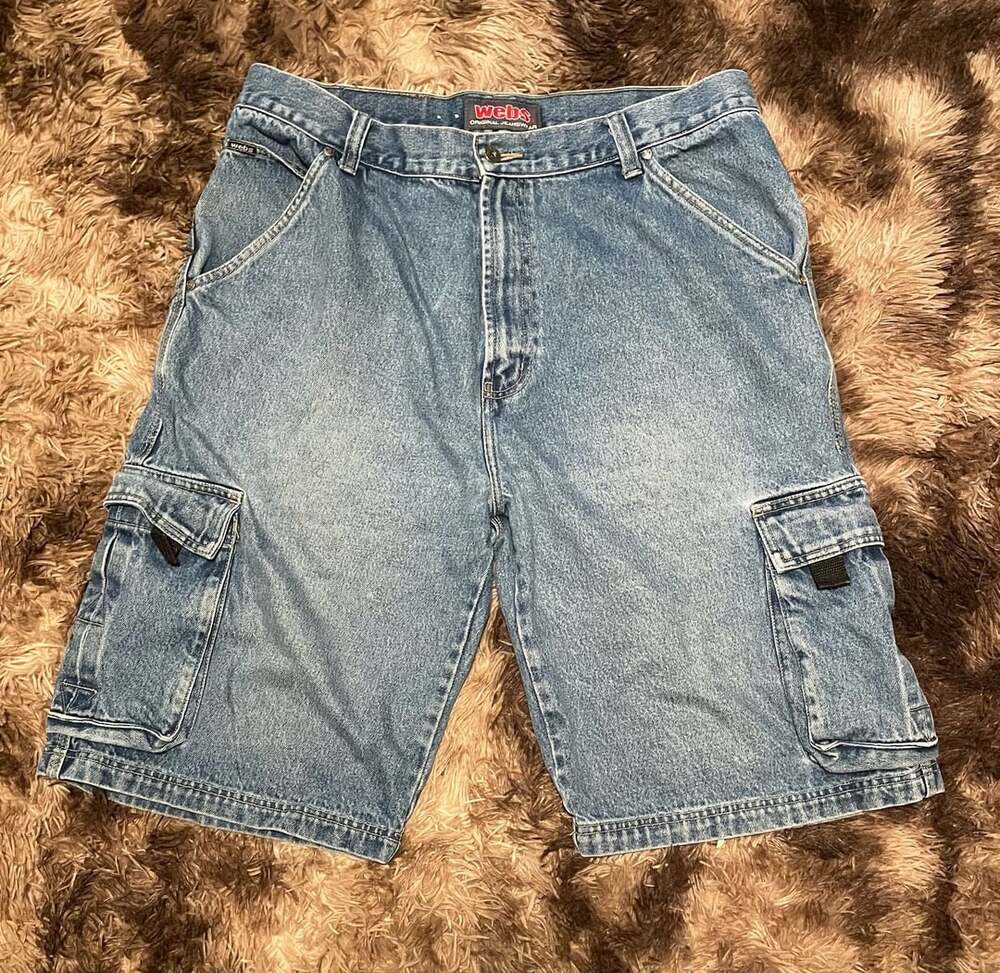 JNCO style Webs Cargo Jean Shorts Size 38 Blue Denim Utility Skate Jorts